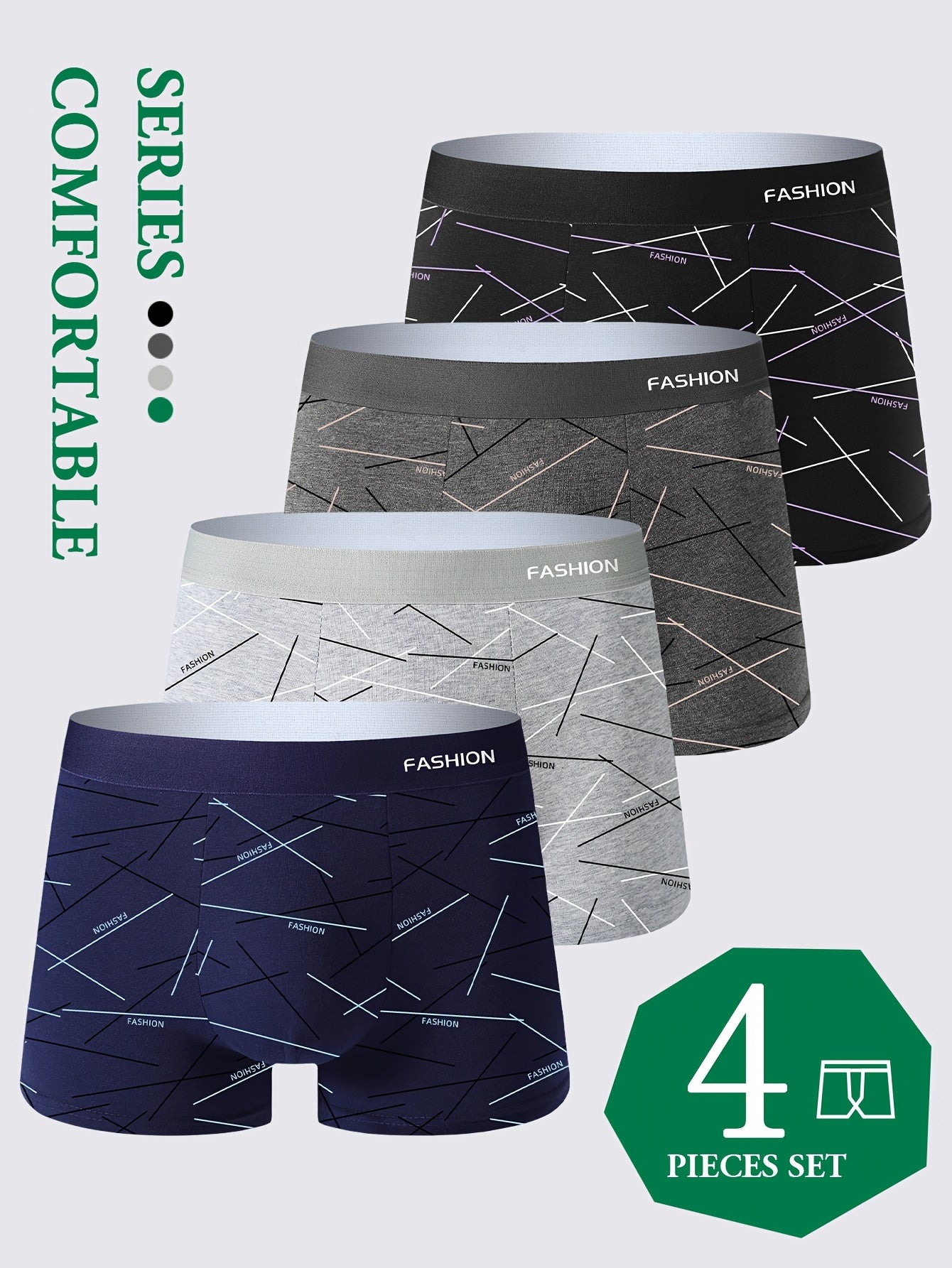 4-pack of men's breathable and comfortable boxer briefs for casual, durable wear.