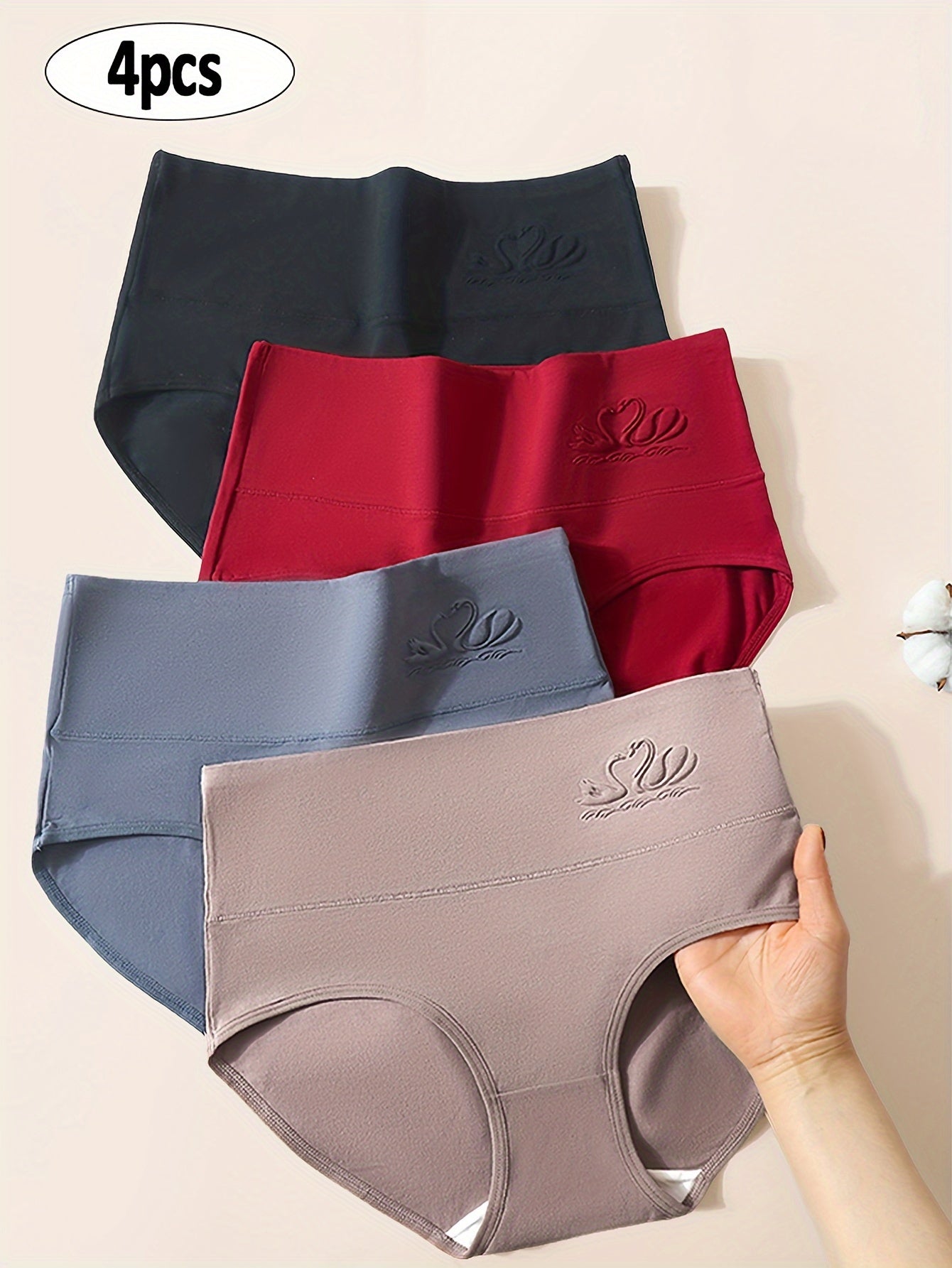 4 high-waisted briefs for women in sexy solid colors. Made with 95% elastane knit fabric for a comfortable fit.