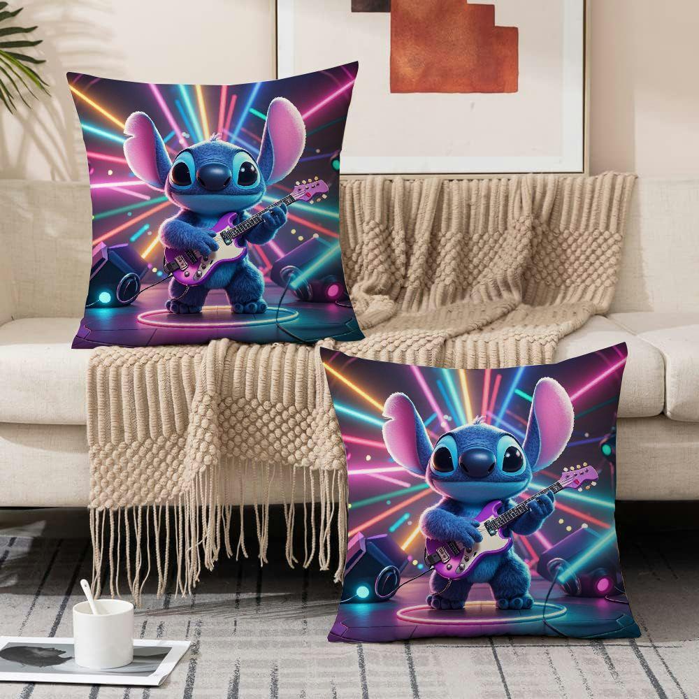 Set of 2 Disney Stitch Guitarist Pillow Covers, 45.72x45.72 cm, Perfect for Adding a Pop of Style to Your Sofa, Living Room, or Outdoor Space