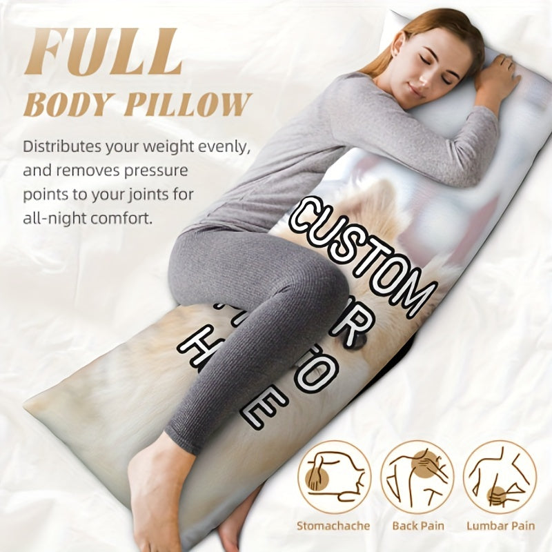 One piece of personalized long body pillowcase featuring photos or text, made from short plush material with double-sided printing. Perfect gift as a customized pillowcase cover, no pillow core included. Measures 50.8 × 137.16 cm.