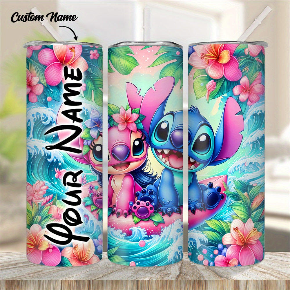 Personalized cartoon character stainless steel tumbler with leak proof lid and straw. BPA free. Hand wash only. Thermal insulation for hot and cold drinks. Great gift for various occasions. Suitable for climbing and sports. 1pc.