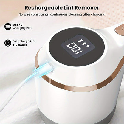 Mint Green Fabric Shaver & Lint Remover with Digital Power Display - 3-Speed USB Rechargeable Sweater Shaver, Type-C Charging, includes Cleaning Brush & Fork, Ideal for Clothes, Blankets