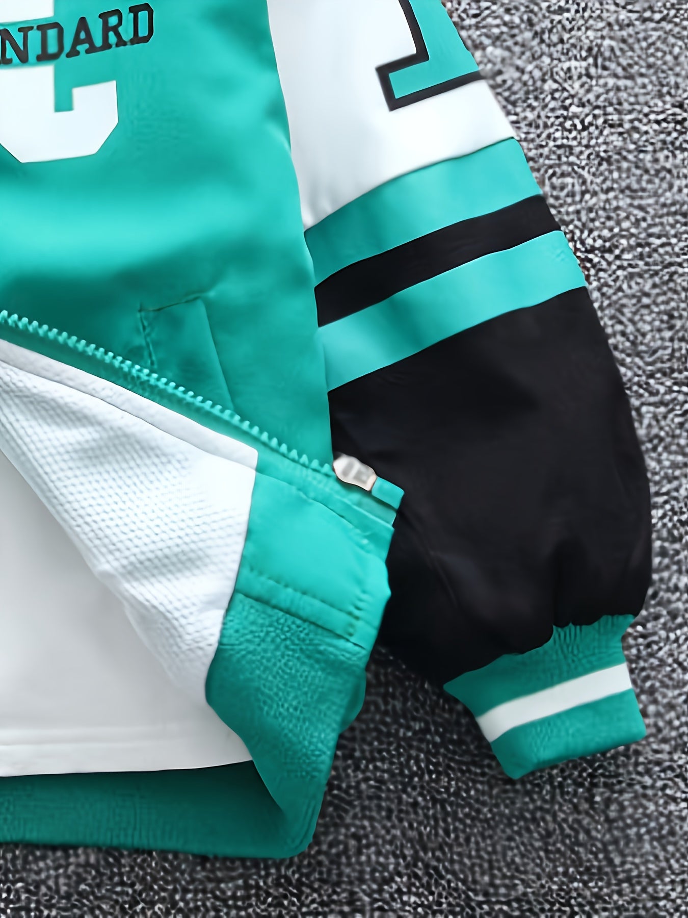 Boys trendy letter print jacket with long sleeves and colorblock design, perfect for outdoor wear.