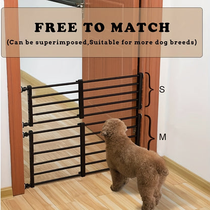 Adjustable pet gate for dogs & cats with carbon steel frame, ideal for doorways and stairs