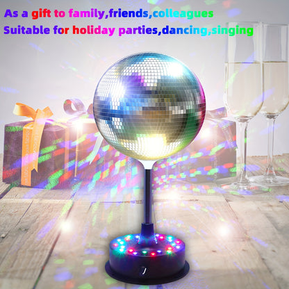 6" Disco Ball Light with Adjustable Rotation (5-9 RPM) - 24 RGB LEDs, USB/Battery Powered, Ideal for Parties, Clubs & Home Décor.