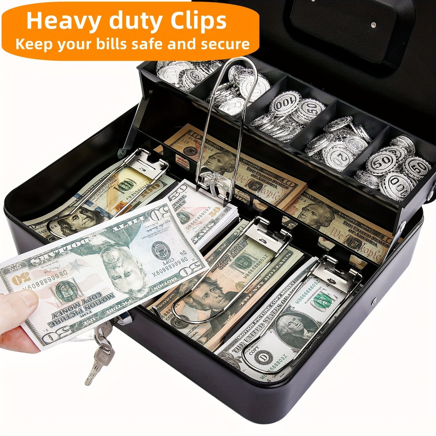 1pc Money Box with Lock for cash organization and storage.