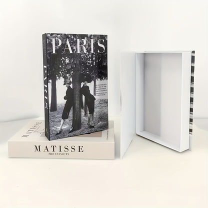 Stylish Nordic-inspired faux book decor, versatile for any room. Rectangular shape with flip cover, ideal home accent piece.