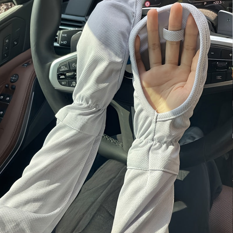 Elegant Black and White Horseshoe Sleeves - Loose Hook Finger Arm Covers for Women Driving, Providing Summer UV Protection