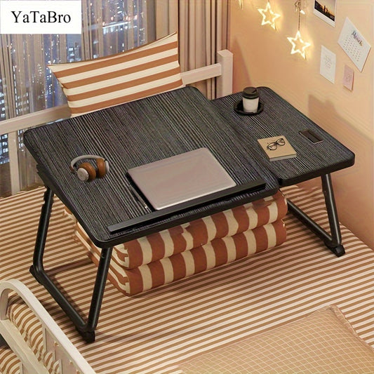 YaTaBro Adjustable Laptop Desk with Cup Holder and Non-Slip Edges, Wood Fiber Board Computer Table for Teens, Portable Desk for Study and Office Use - Black/White