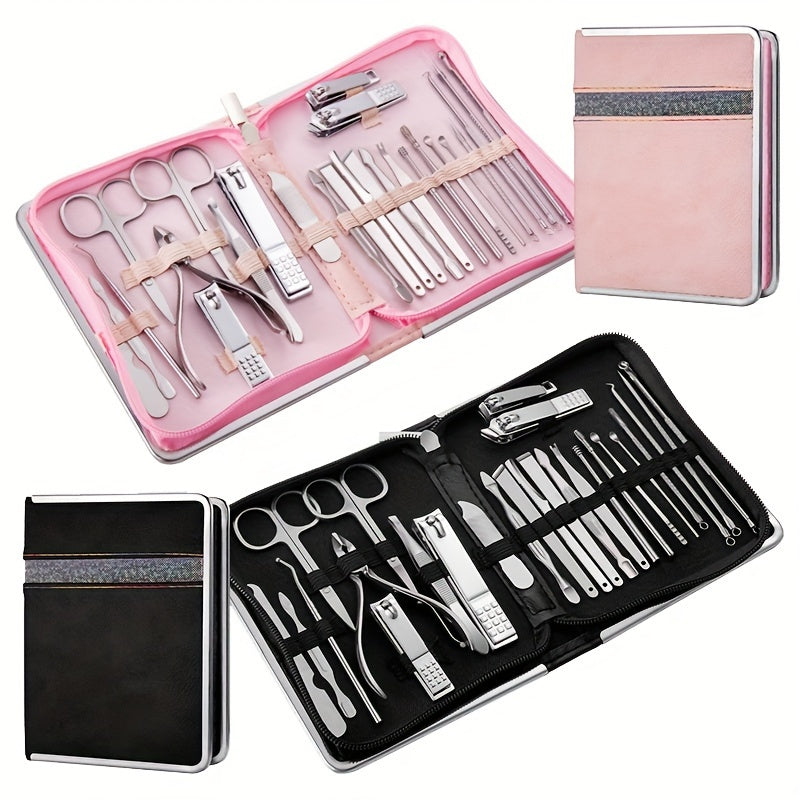 Nail clipper kit with 26 pieces for men and women, includes ear spoon and nail files.