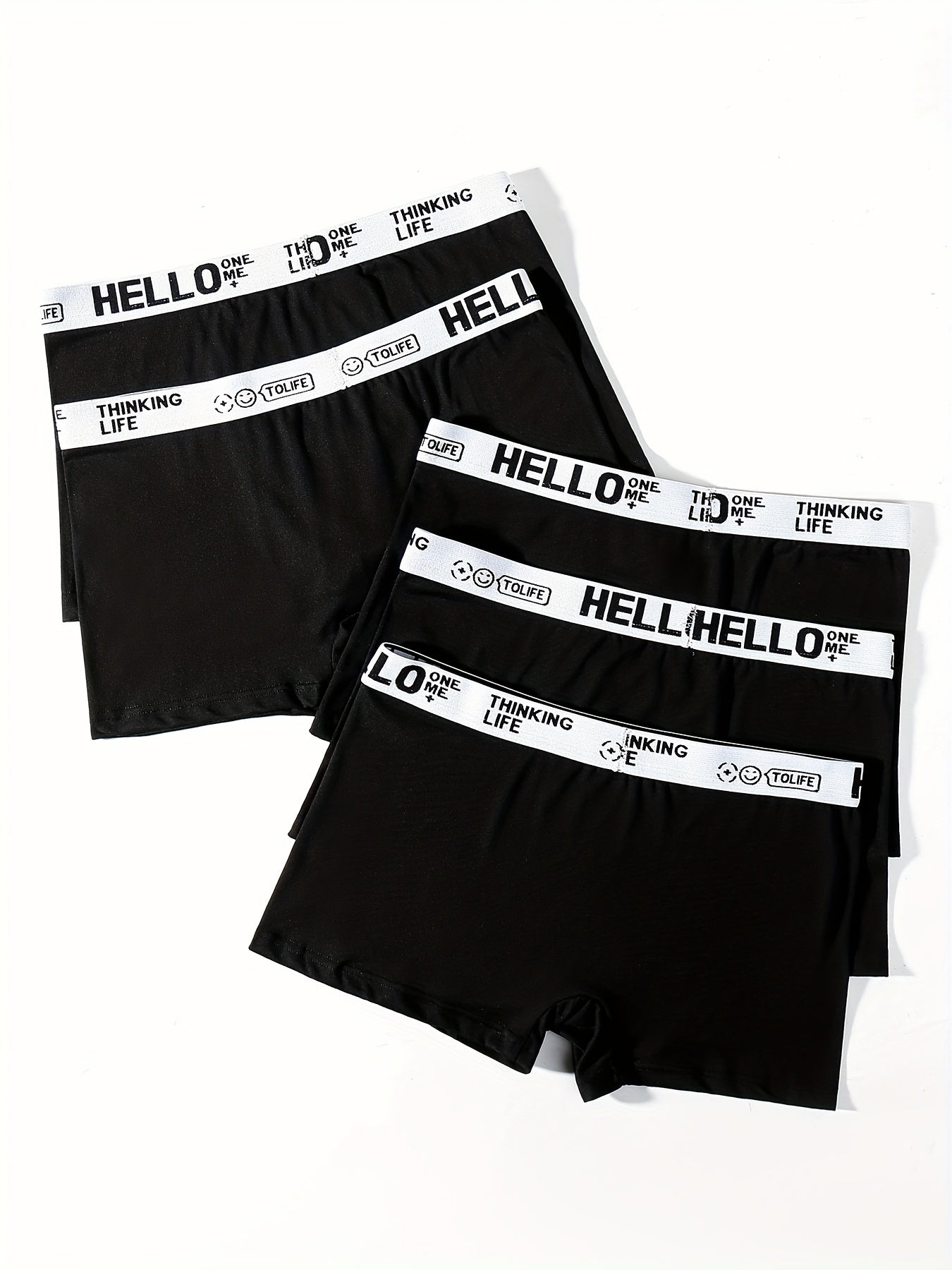 5 men's black boxer briefs made of soft, breathable, stretchy polyester blend for comfort fit.