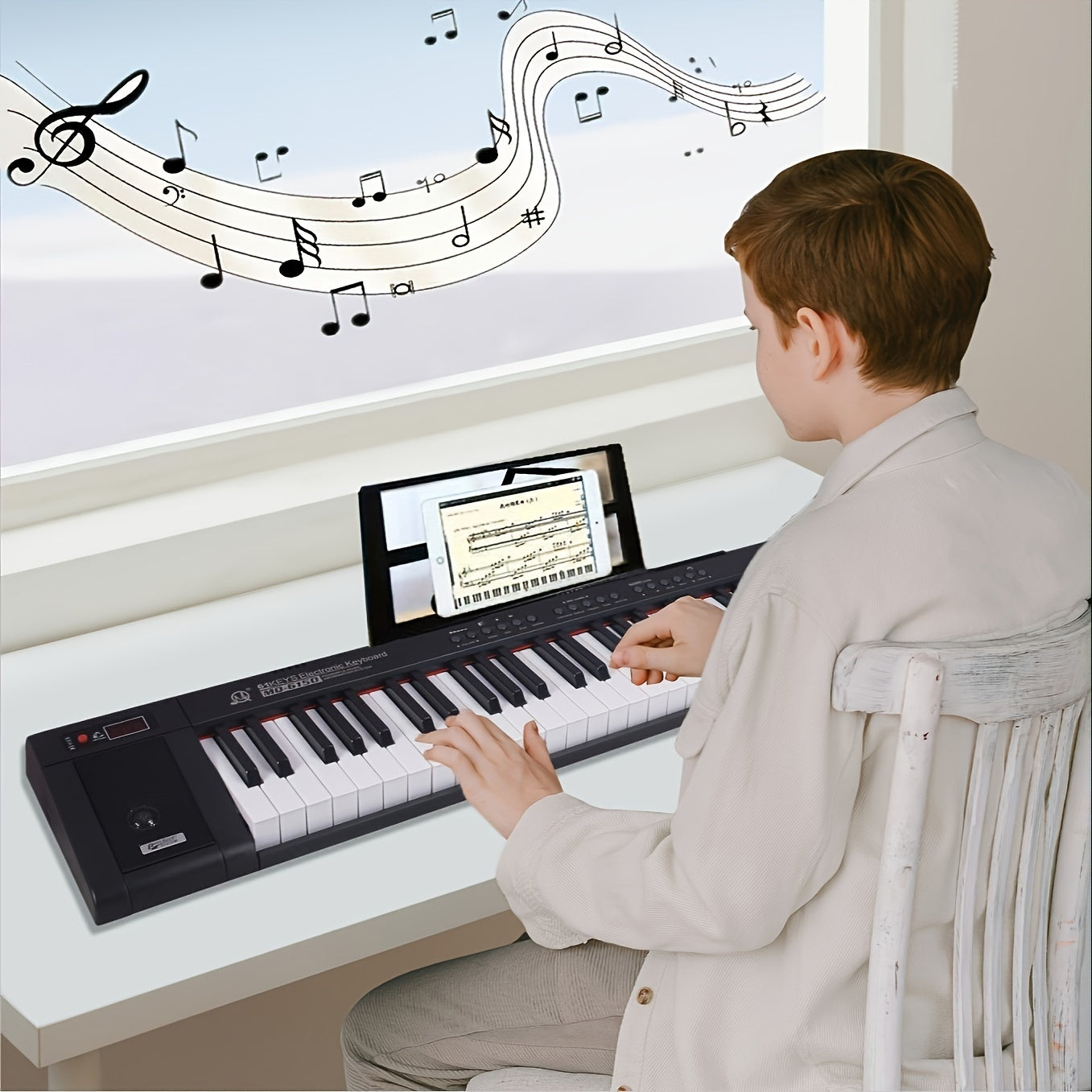 61-Key Portable Piano Keyboard with enhanced sound, suitable for beginners and adults. Includes gift for music enthusiasts, dual speakers, USB connectivity, music stand, and microphone.