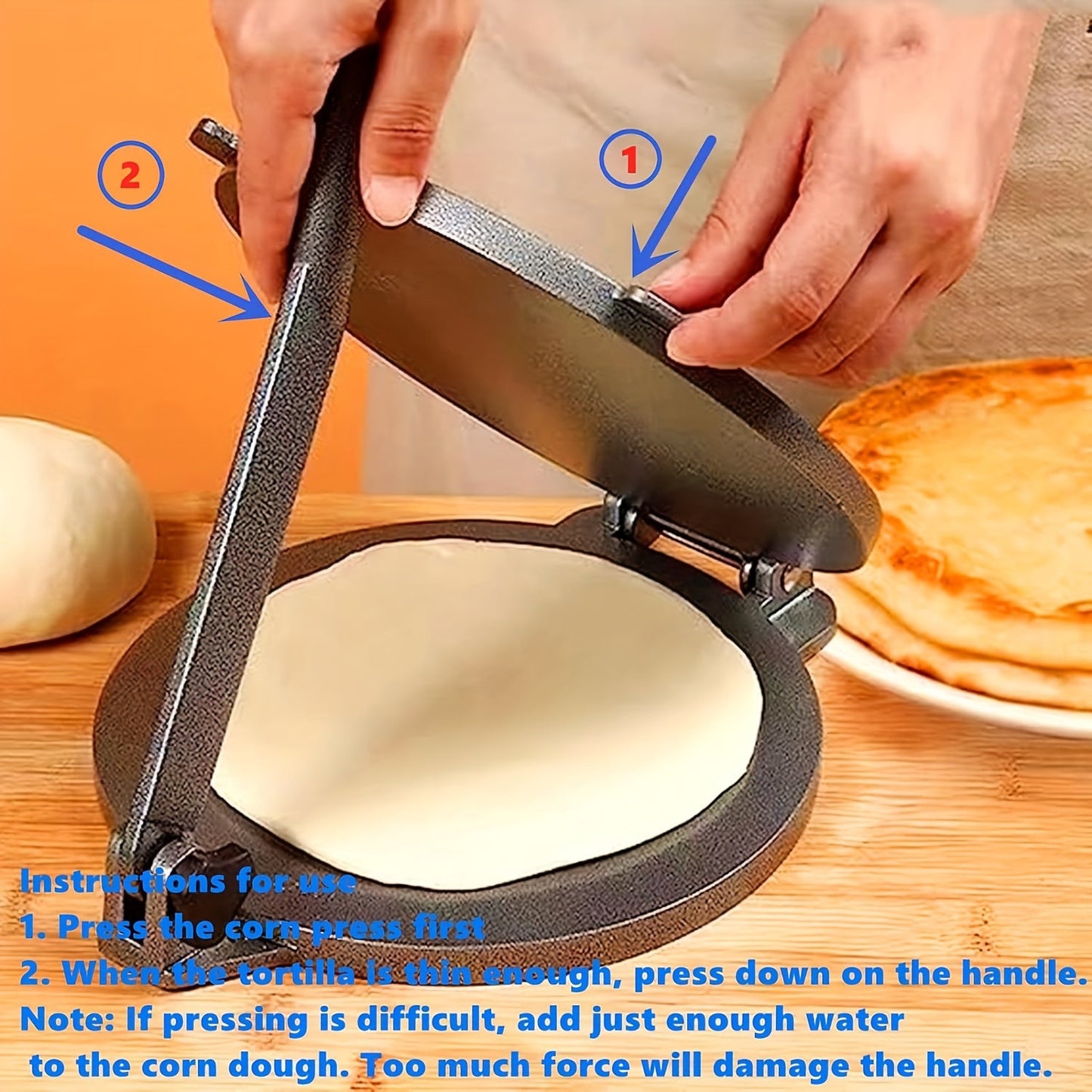 This manual flapjack maker is constructed of durable aluminum alloy and is perfect for making homemade pancakes. It features a strong structure for easy pressing and is simple to clean. No electricity is required for this convenient crepe machine.