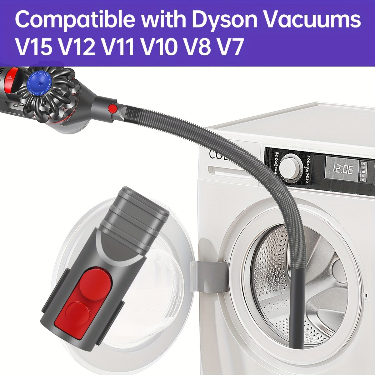 Gray Dryer Vent Cleaning Kit with Vacuum Hose Attachment Compatible with Dyson V15 V12 V11 V10 V8 V7 Vacuums, Includes Lint Remover Attachment