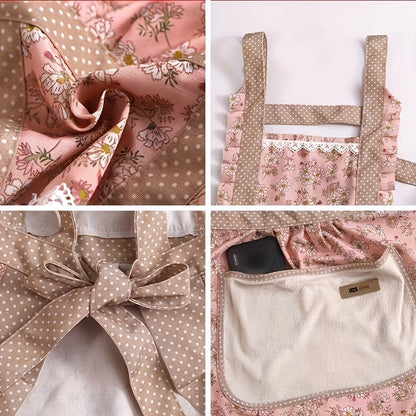 Floral Lace Princess Apron with Hand Wipe Pocket - Perfect for any cleaning task in pink or green