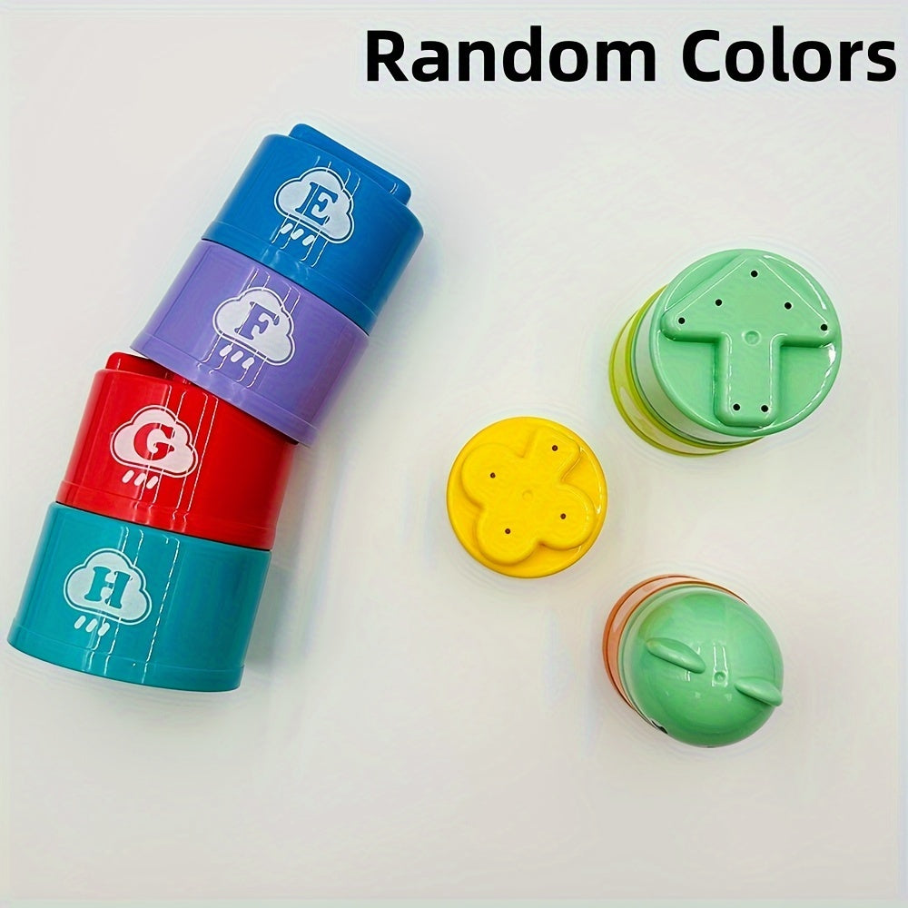 Children's stacking cups in random colors, rainbow tower toys, ring stacking cups for kids, perfect for beach play, festivals, and birthdays.