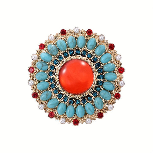 Turquoise Crystal Boho Style Brooch - Clothing Accessory