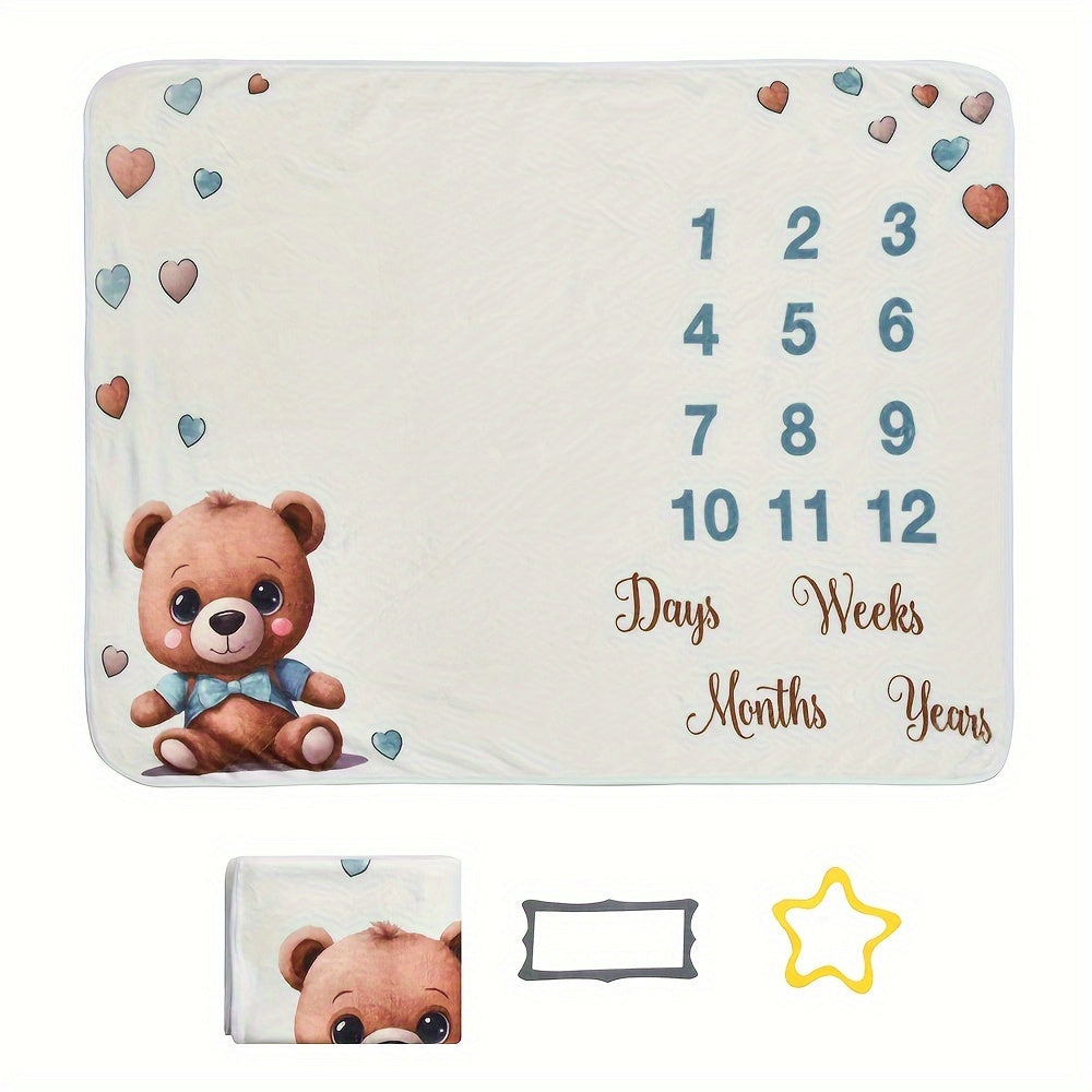 Cute animal print flannel milestone blanket for young children, perfect for photos and commemorating growth. Can also be used as a warm and soft bath towel. Size: 74.93cmx39