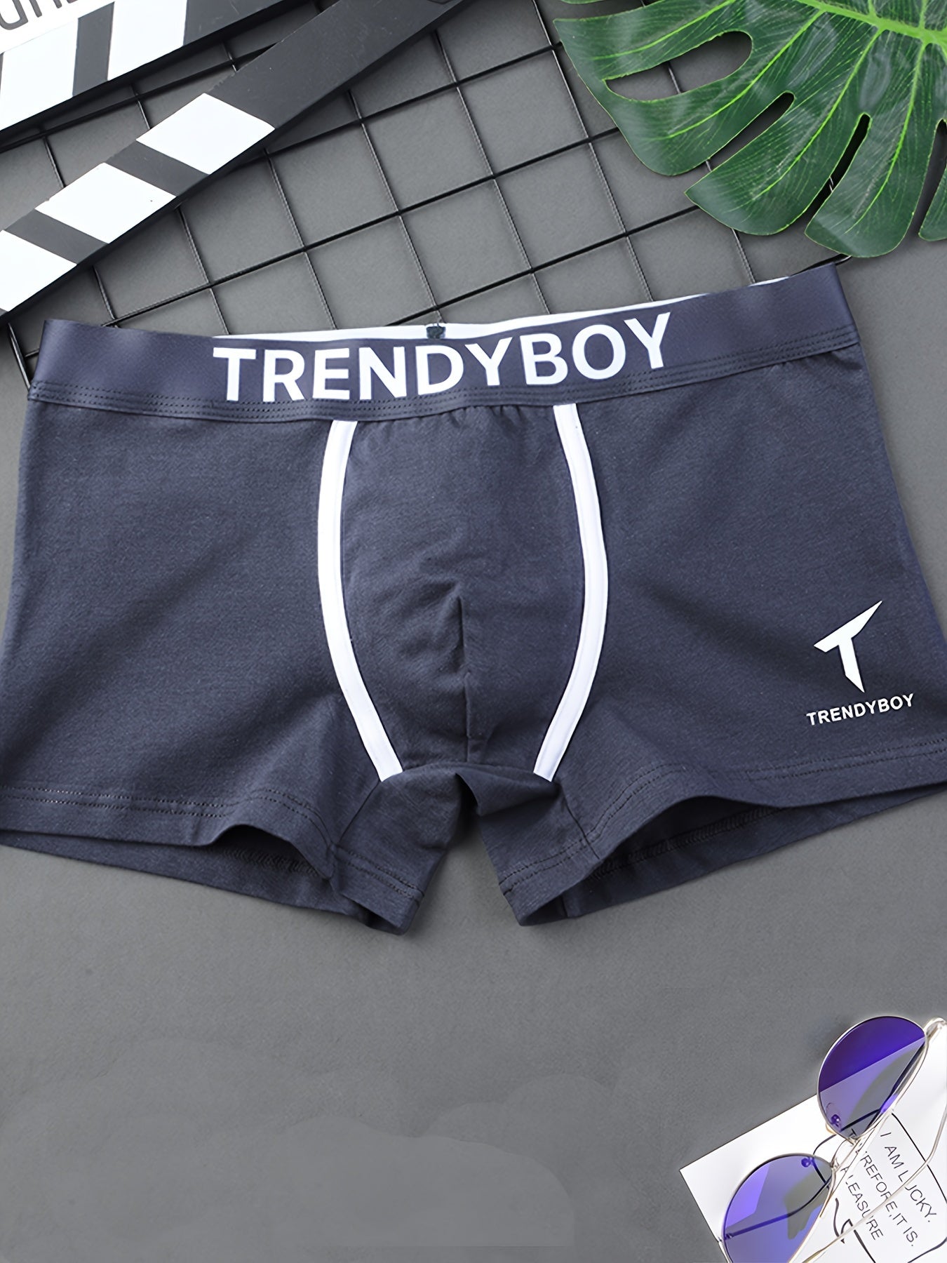 3 TRENDYBOY Men's Boxer Briefs: Soft & breathable polyester blend with comfort fit, elastic waistband, and sleek geometric pattern design for home & sports wear.