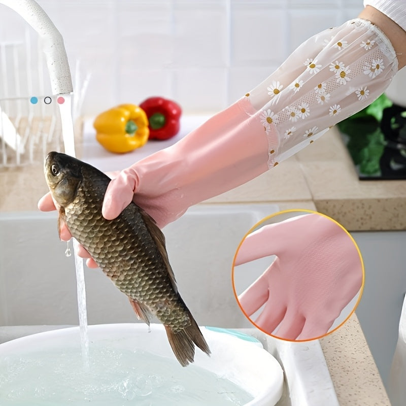 Get a set of waterproof PVC cleaning gloves with durable non-slip grip, perfect for use in the kitchen, bathroom, living room, furniture, and patio. These gloves come with an alcohol-free formula and are essential for keeping your home clean.