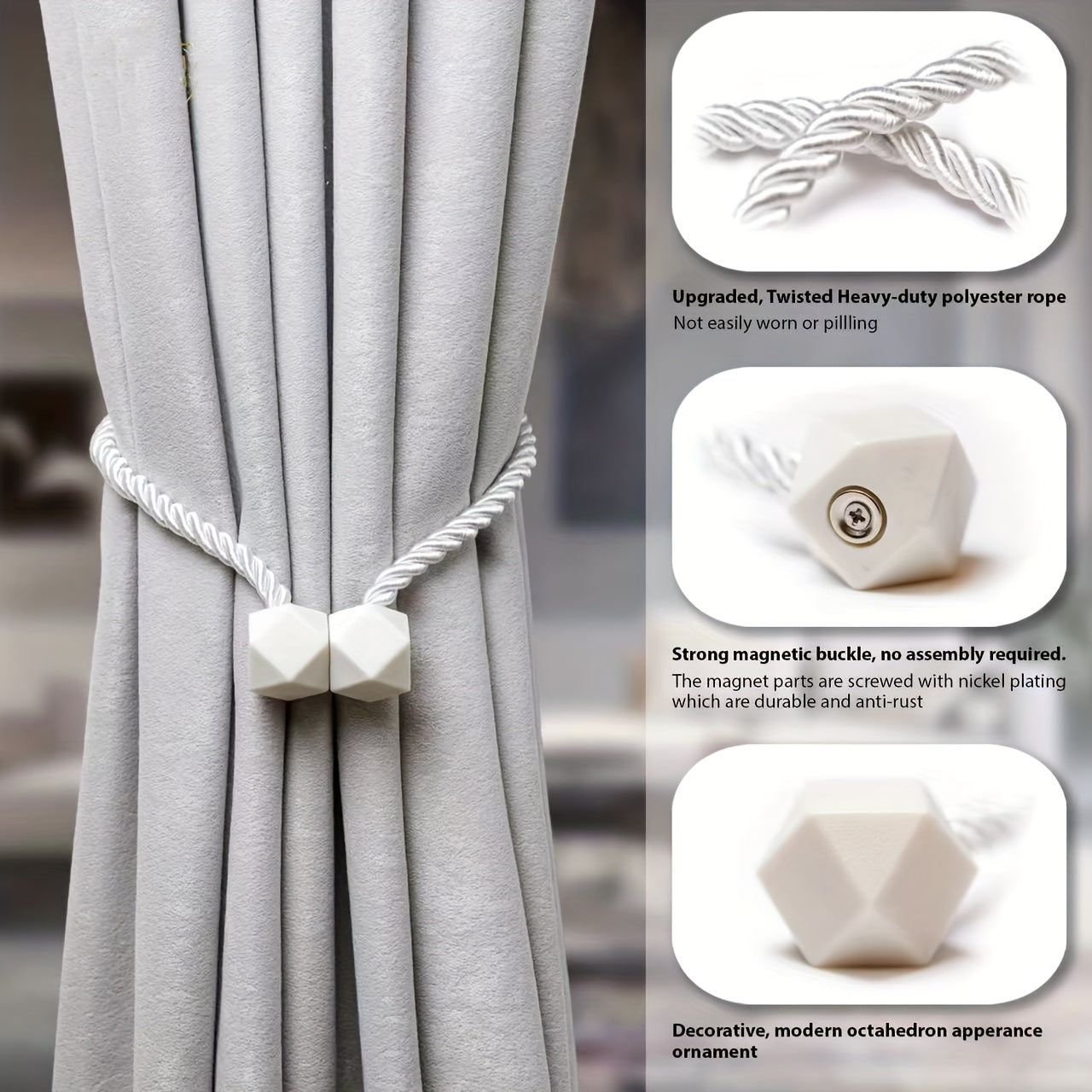 Contemporary Rope-Style Magnetic Curtain Tiebacks - Perfect for Enhancing Living Room, Office, and Home Décor