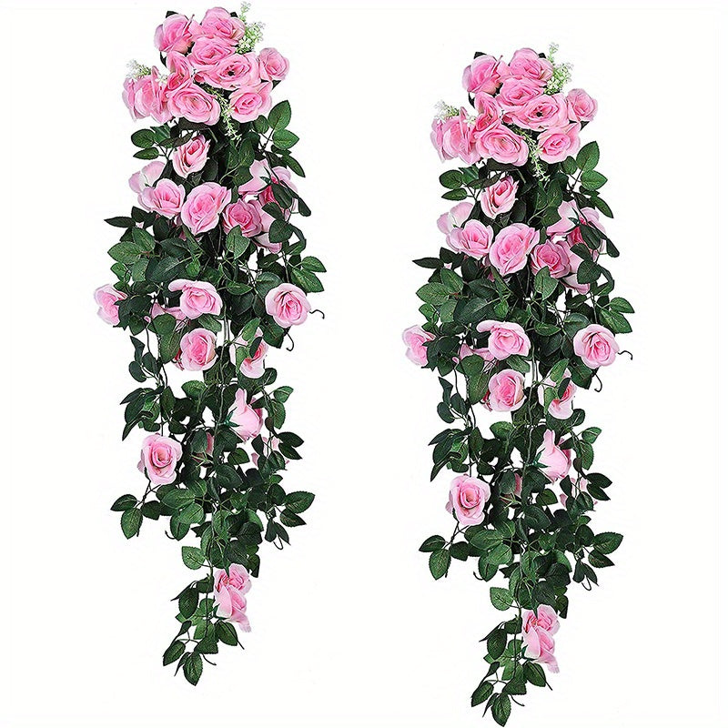 2 Artificial Rose Vine Garlands, 100.58cm each. Ideal for Indoor and Outdoor Decor on Valentine's Day, Mother's Day, Graduation, and Independence Day.