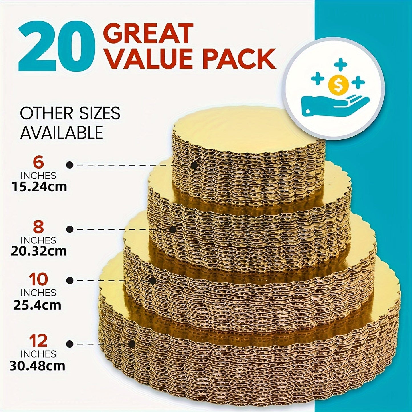 20 pieces of Cake Golden Cardboard Disposable Cake Bottoms in sizes of 15.24/20.32/25.4/30.48 cm. Perfect for displaying desserts and pastries, these pizza circles are grease proof and moisture resistant. Ideal for Christmas, birthdays, and weddings.