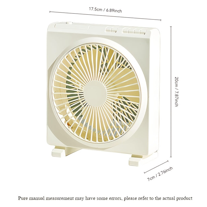 Portable Mini USB Rechargeable Table Fan with Button Control, Made of Durable Plastic Material, Features Built-in Lithium Battery, Ideal for Indoor and Outdoor Use, Comes with Multiple Components.