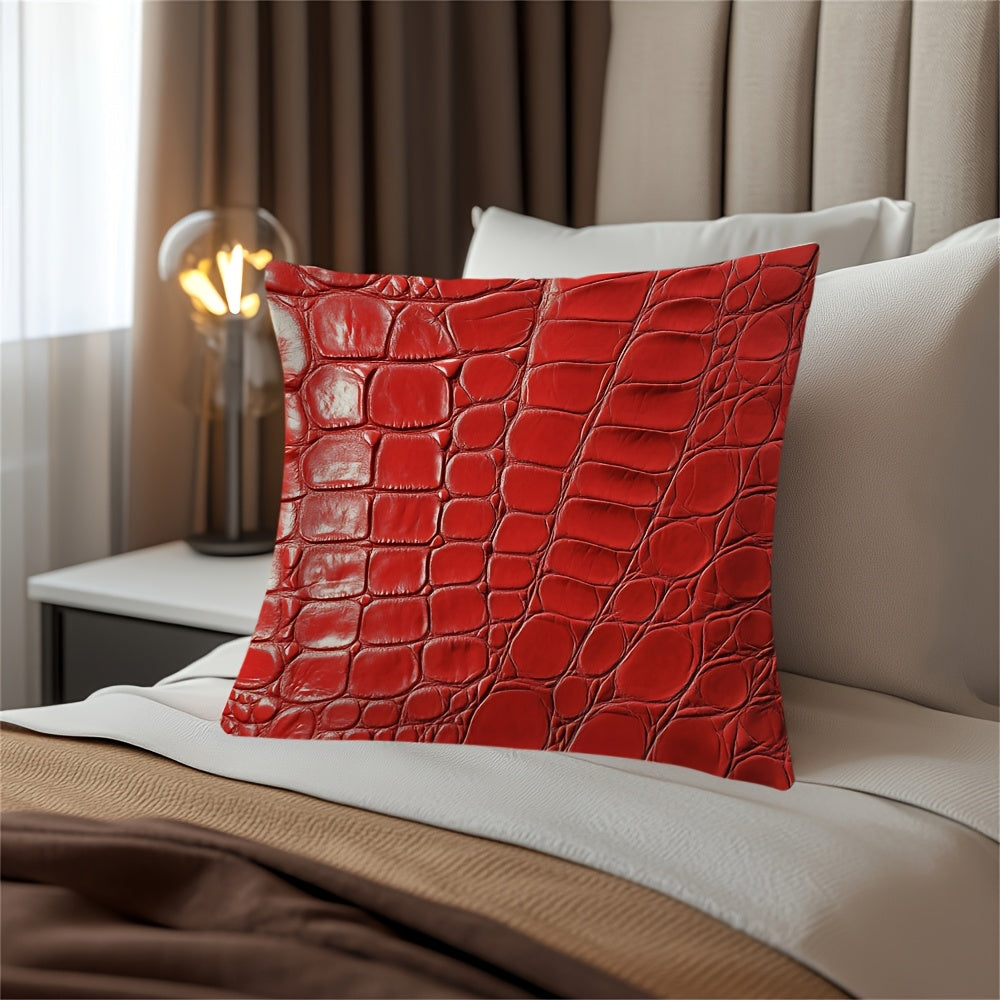 Square Pillow Cover with Crocodile Leather Print, 100% Polyester, Double-Sided Design, Machine Washable, Invisible Zipper, Durable Woven Fabric - Perfect for Home and Office Decor (Insert not included)