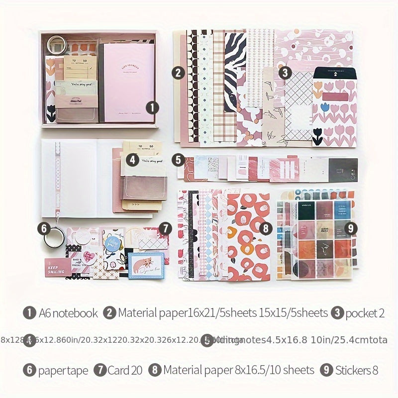 Student Art Notebook Full Set Gift Box with Simple Notebook Stickers and 122-piece Material Set.