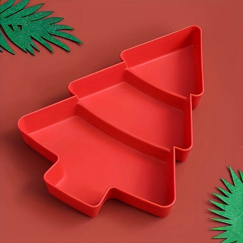 A set of Christmas tree shaped plastic trays perfect for serving appetizers, candy, salad, dessert, and nuts. These food-safe party trays are great for home, office, and holiday gatherings. Each pack includes multiple trays for easy serving and clean up.