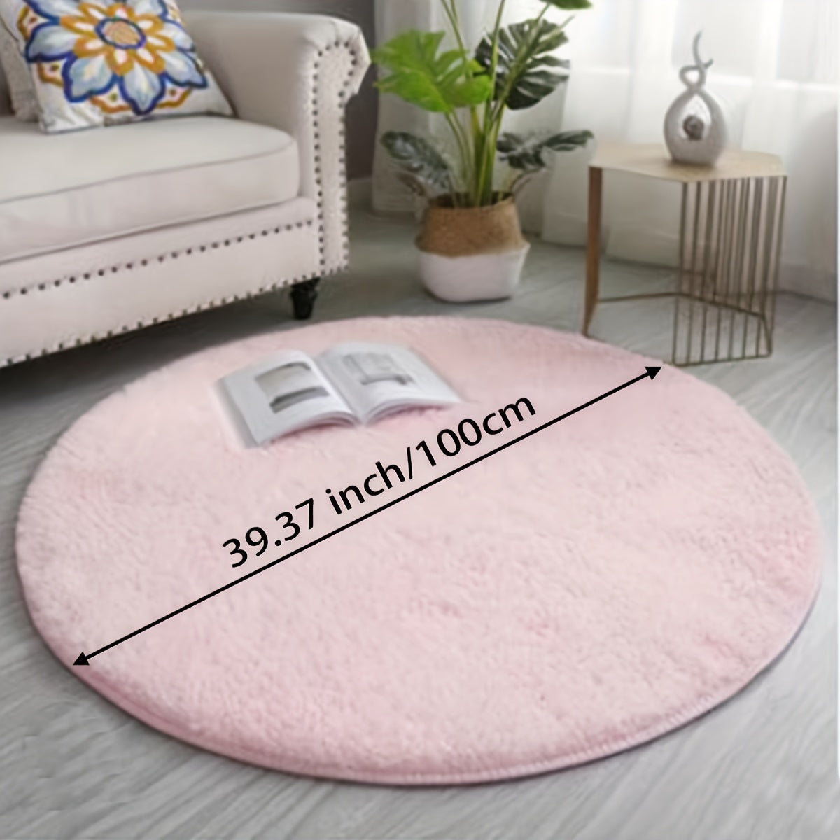 Round area rug made of ultra-soft plush material that is cute, fluffy, and non-slip. Perfect for use in the living room, bedroom, nursery, playroom, or dorm. Made of waterproof polyester fiber for added durability.