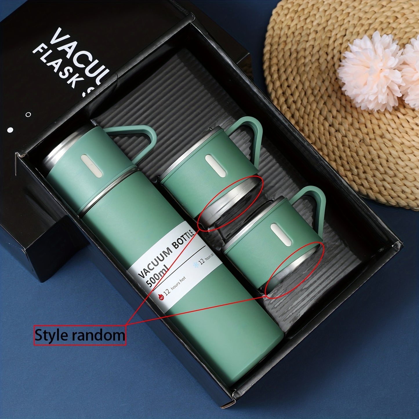 Stainless steel insulated mug set with 500ml capacity, leakproof lid, and portable design for hot and cold drinks - ideal for business and school use.