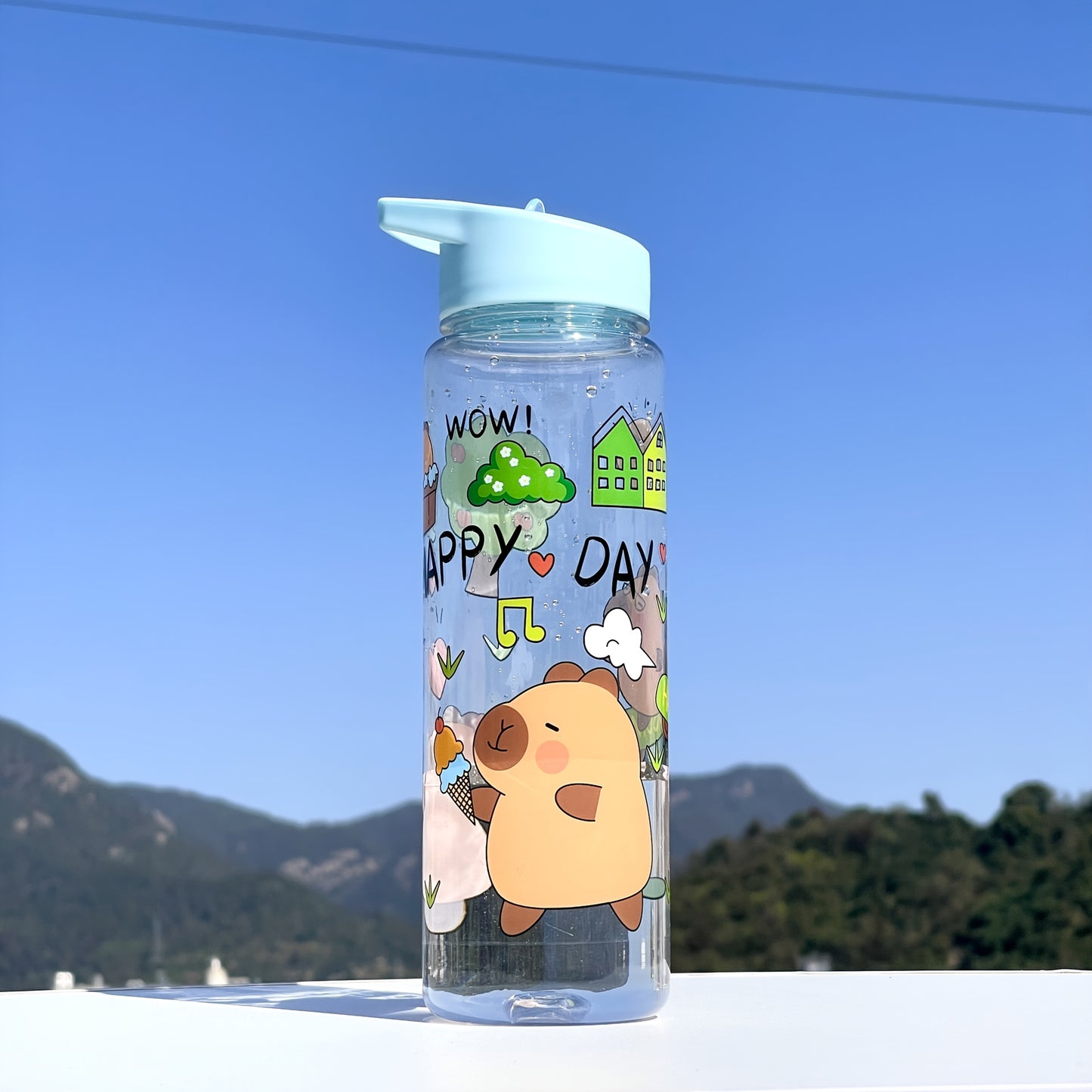 1pc Cute Cartoon Kawaii Capybara Water Bottle, made of PVC Free Plastic, Round Shape, Lightweight, Hand Wash Only, Perfect for Climbing Sports.