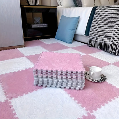 Soft interlocking carpet tiles, suitable for nursery and family living rooms.