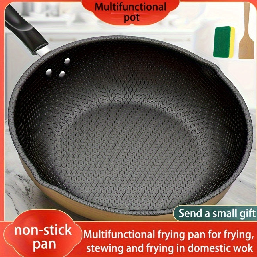 Durable Cast Iron Skillet with Non-Stick Coating - Versatile Pan for Frying, Stewing, and Sautéing - Hand Wash Recommended, Comes with Wooden Spatula - High-Quality Cookware for Home Use