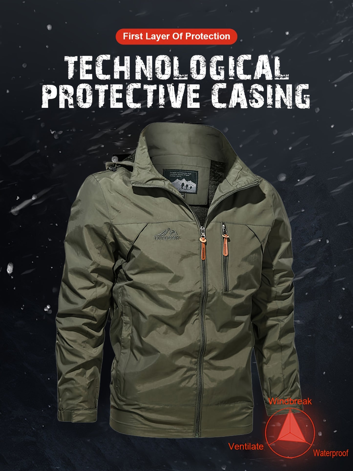 Men's Windproof Hooded Windbreaker Jacket