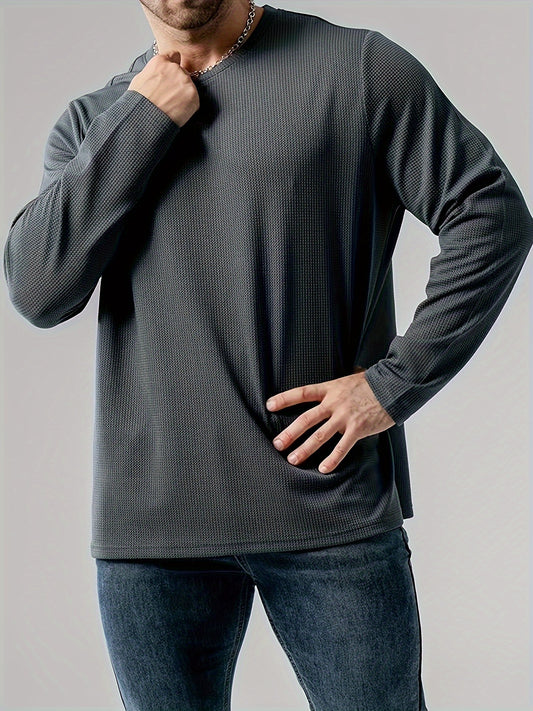 Men's Plus Size Thermal Knit Pullover - Loose Fit Round Neck