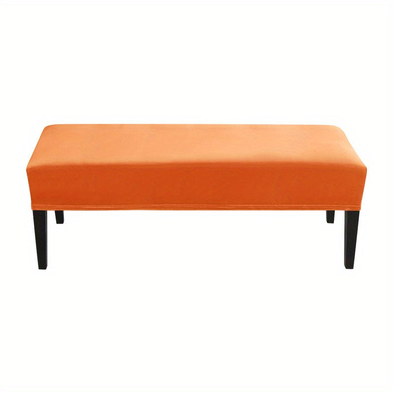 Washable and removable stretch bench cover protects seat from spills and stains in home, office, and hotel.