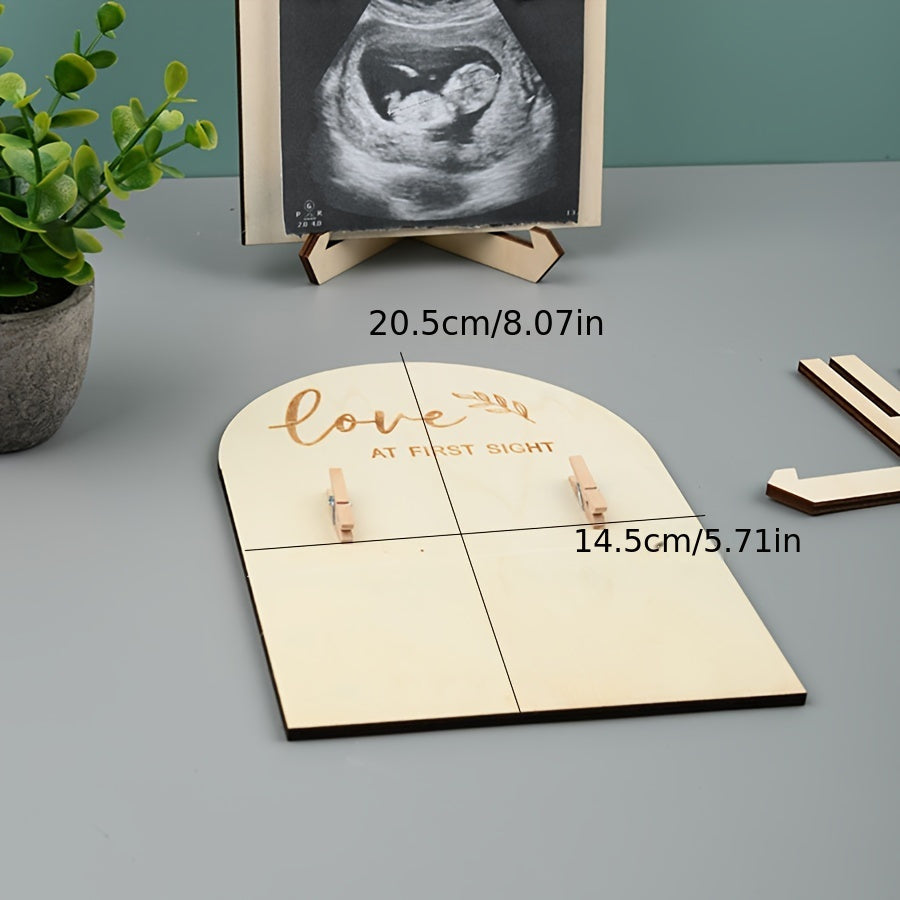 Wooden dual-sided ultrasound photo frame for announcing your pregnancy or commemorating your child's countdown - 1 piece.