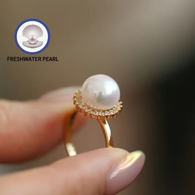 Elegant and luxurious freshwater pearl ring with a natural charm, featuring an adjustable size for a perfect fit.