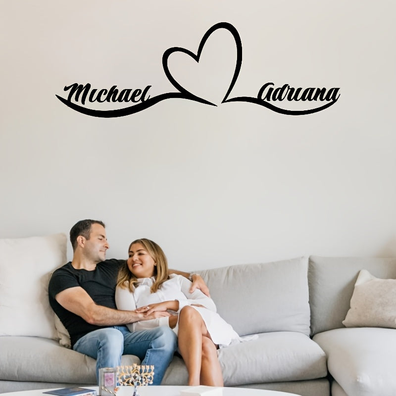 Customize your space with a personalized iron metal sign featuring the names of the couple and a heart design. Perfect for adding a romantic touch to your bedroom or as a wedding or newlywed gift. This love-inspired home decor piece is sure to bring joy