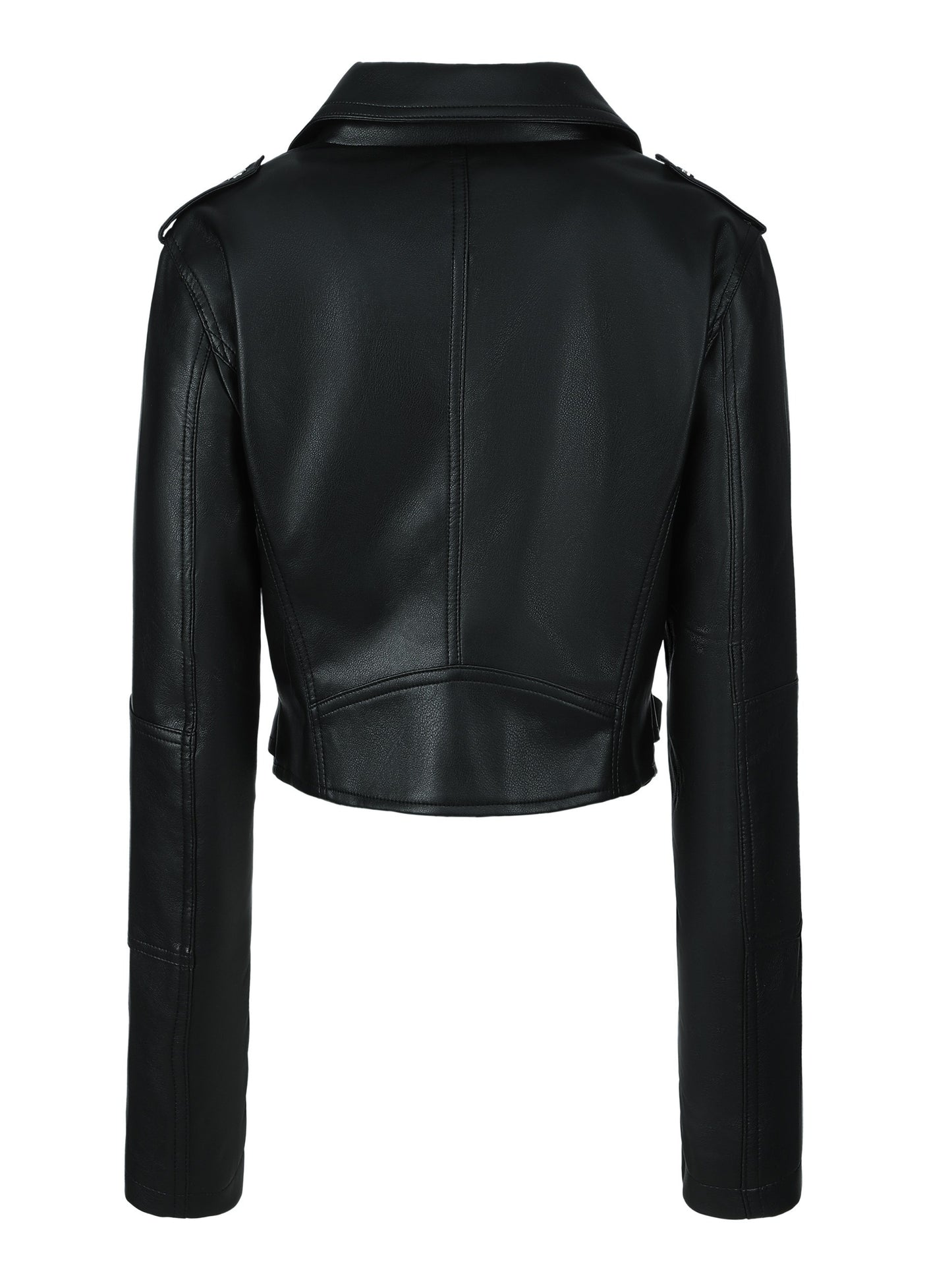 Stylish faux leather crop jacket for women, perfect for fall and spring weather.