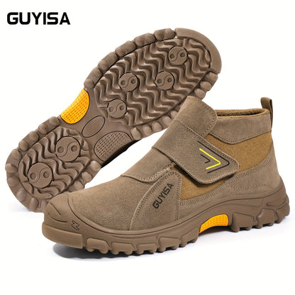 GUYISA Men'S Safety Work Shoes - Steel Toe, Round Toe, Mid-Top with Magic Tape, All-Season, Fire Retardant, Anti-Slip Rubber Sole, Breathable Fabric Lining, Durable Fabric Upper, Comfort