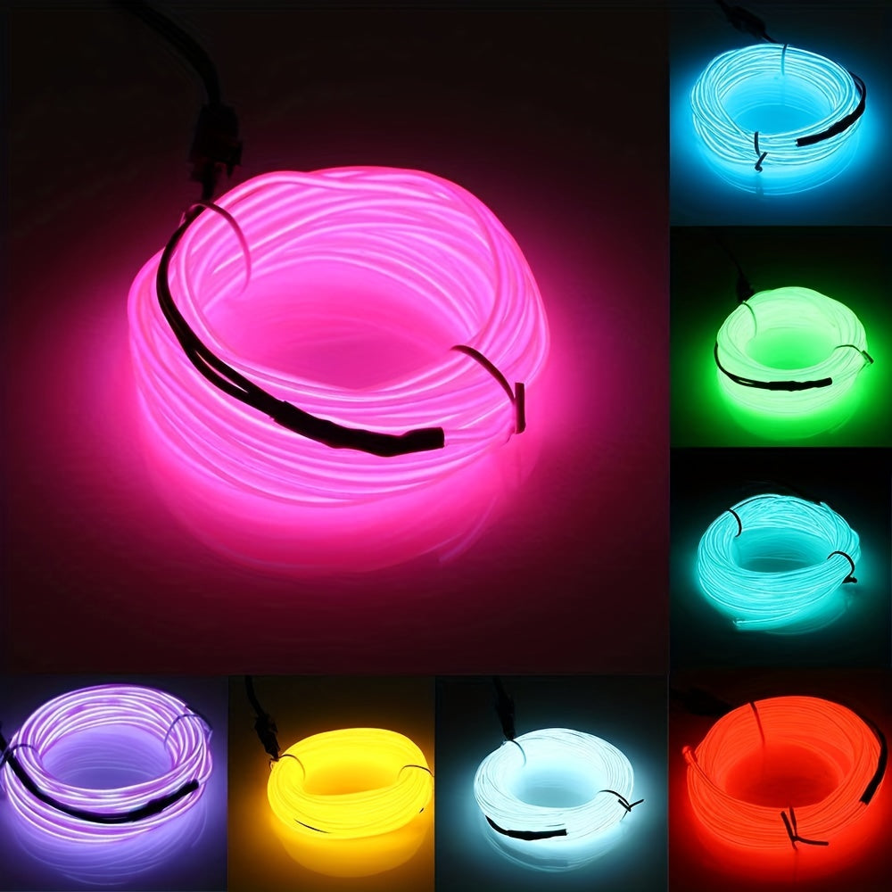 Neon light strip with EL wire battery pack for DIY decorations and parties.