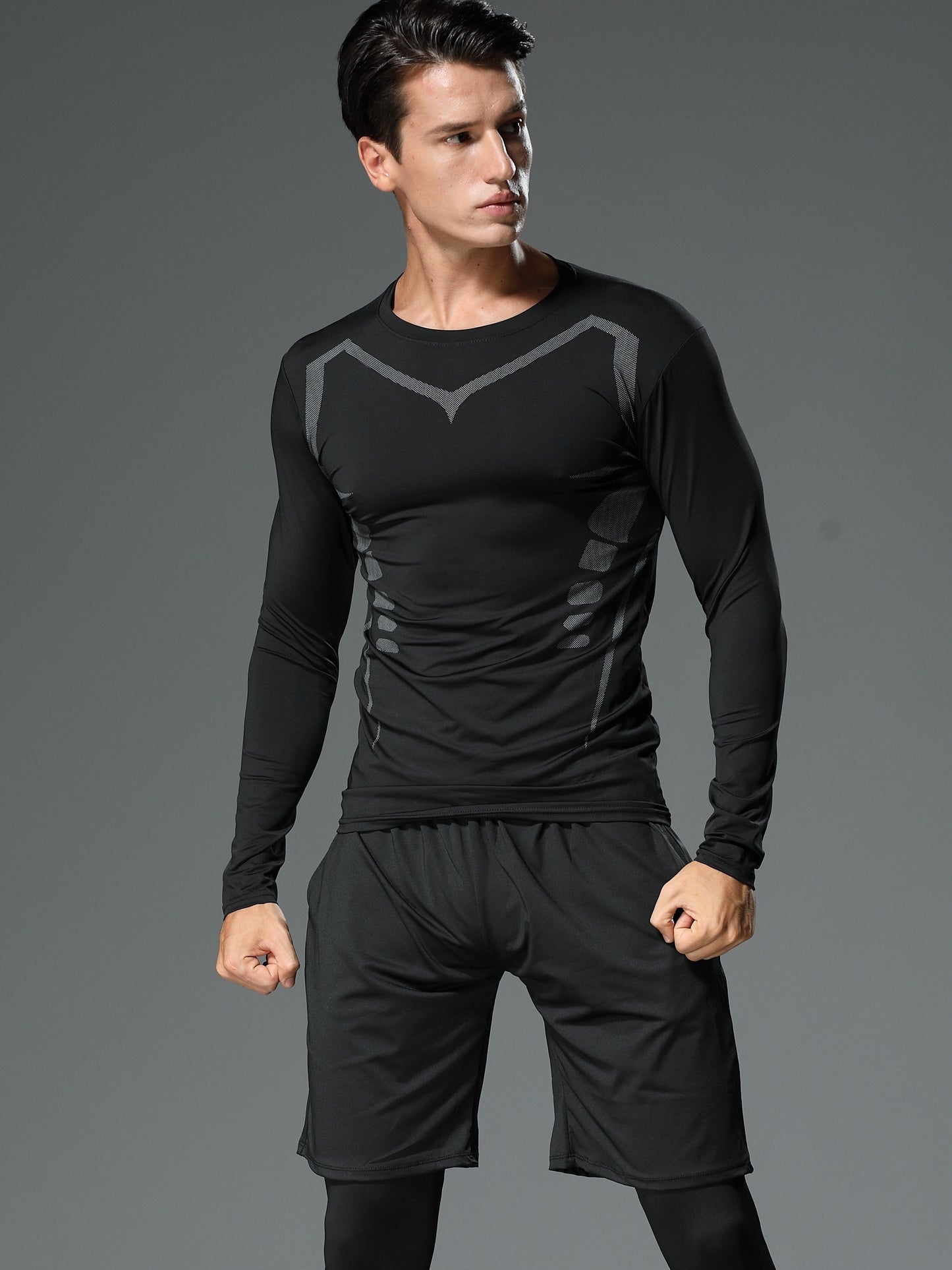 Men's sportswear for running and gym, spring quick-dry tight-fitting gear for training morning and night, suitable for spring and autumn.