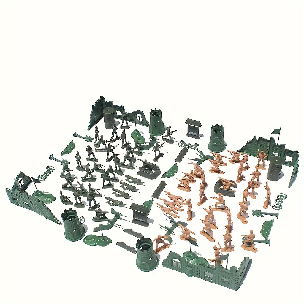 Toy sets for military models, leadership and platoon training, in yellow and green colors made of plastic.