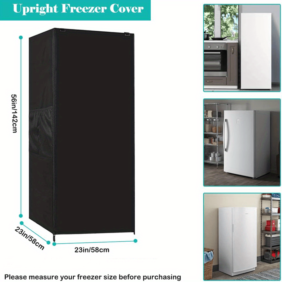 Protect your outdoor mini refrigerator with this durable black waterproof upright freezer cover. Made of durable polyester material, this cover is dust and sun-proof, ensuring your appliance stays in top condition. Featuring a zipper closure, this cover