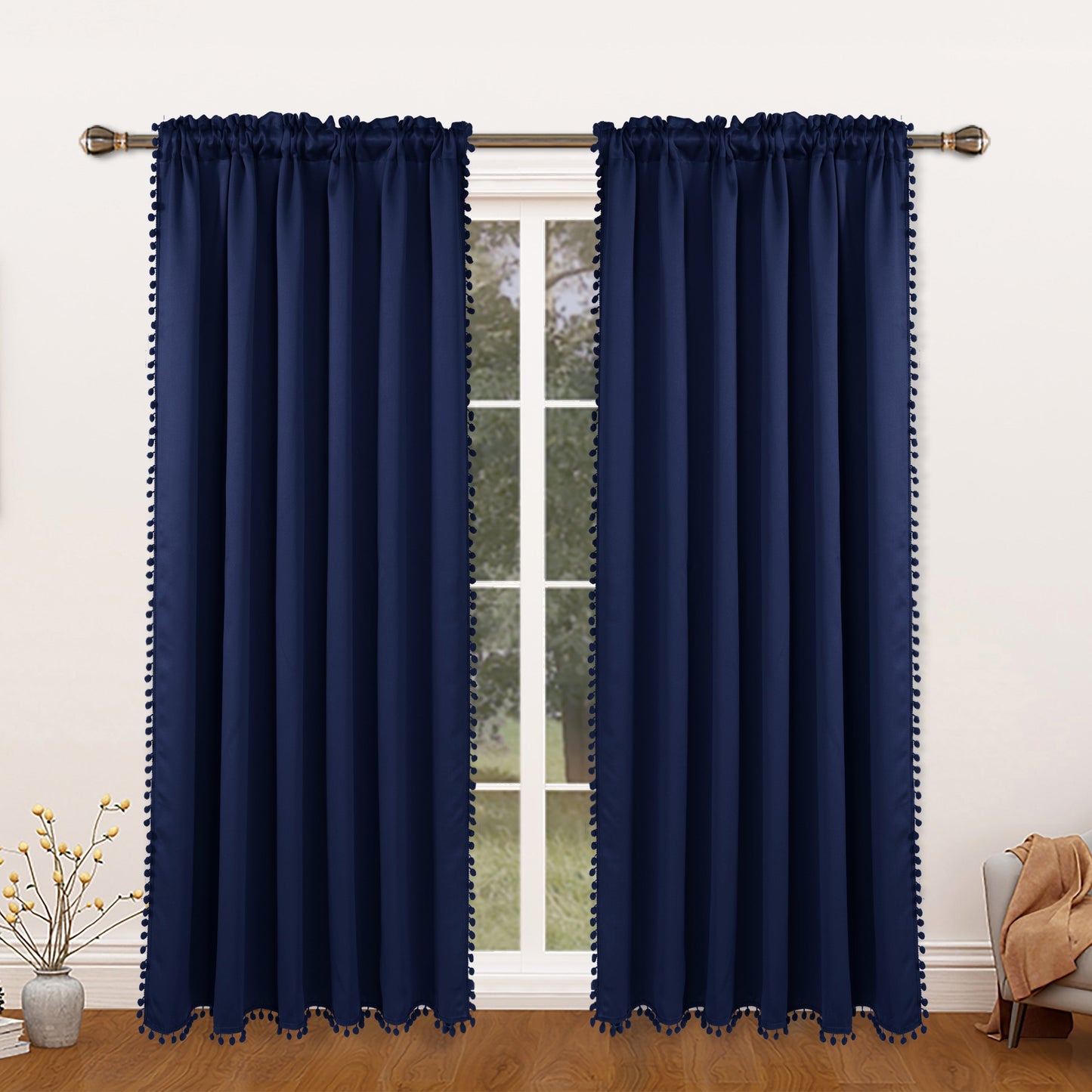 1 thermal insulated blackout curtain panel suitable for study, living room, and kitchen. This decorative curtain features a rod/pole pocket design for added privacy and energy efficiency.