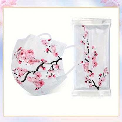 Disposable fashion face covering for adults, featuring 30 pieces of 3-layer breathable face scarf masks made of woven polypropylene. These masks are elastic, sun-proof, and come in a variety of floral and starry sky patterns. They have wide ear loops